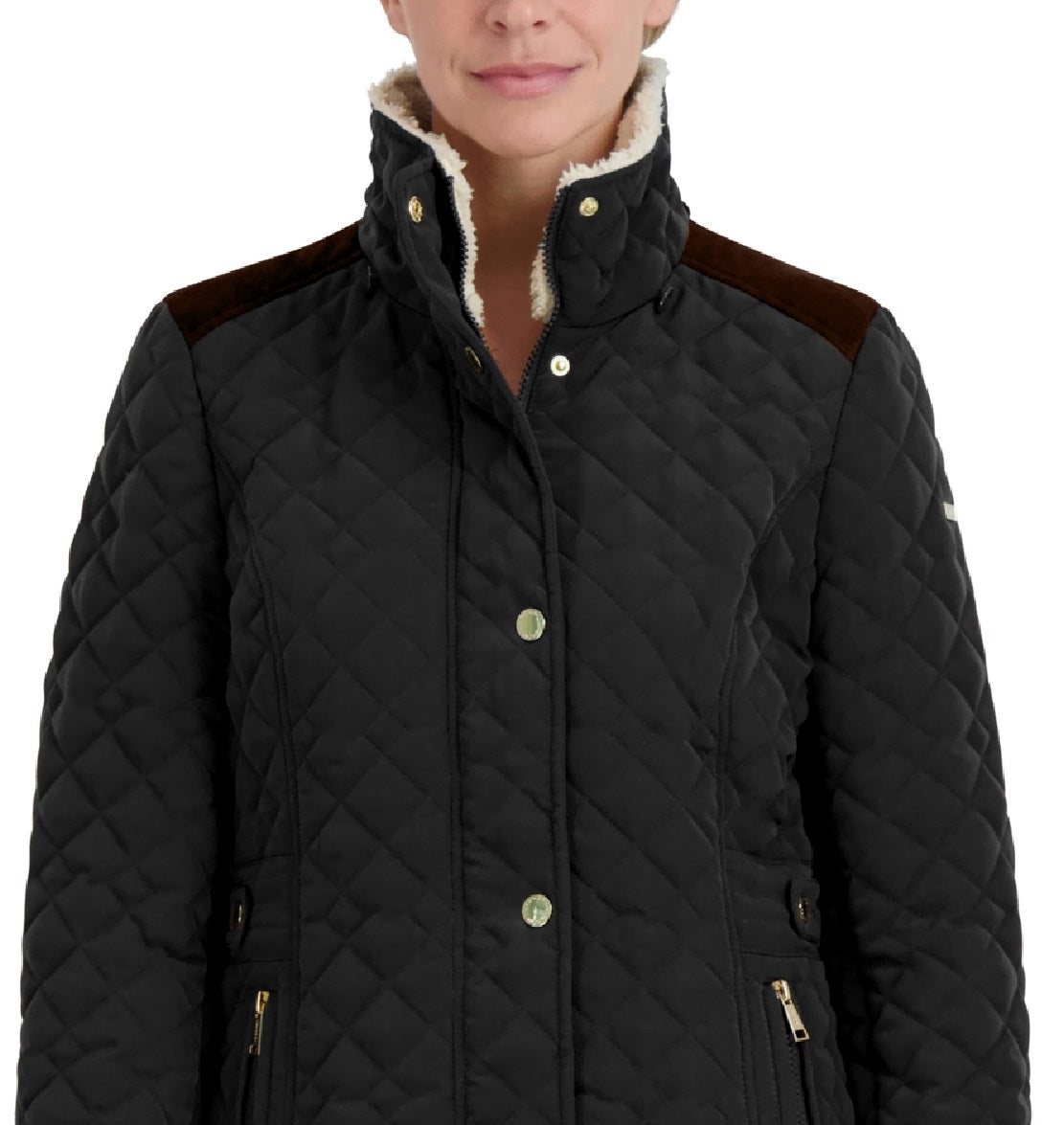 Laundry By Shelli Segal Women's Faux Fur Lined Hooded Quilted Coat Black Size Small
