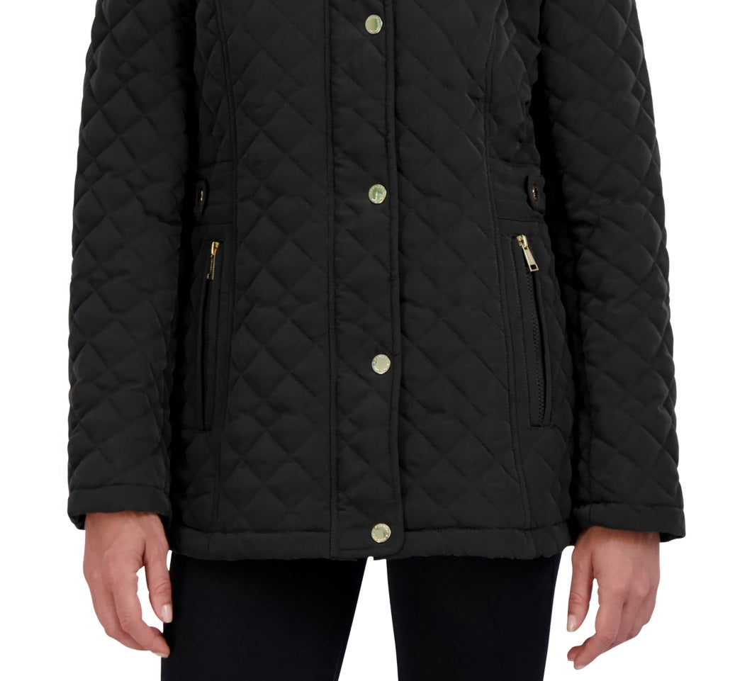 Laundry By Shelli Segal Women's Faux Fur Lined Hooded Quilted Coat Black Size Small