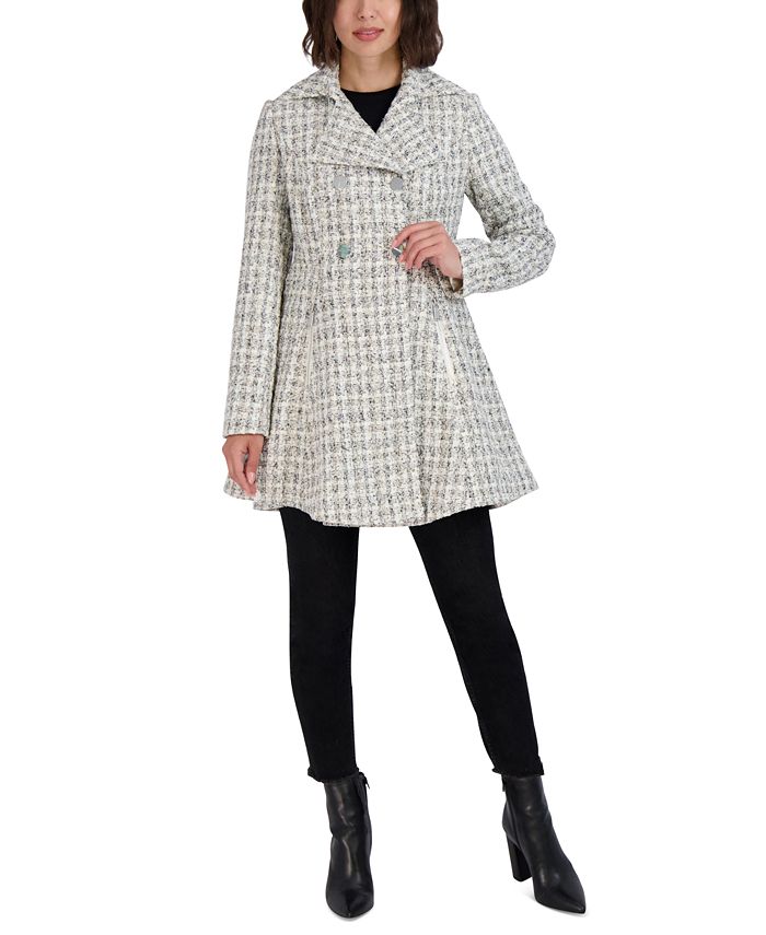 Laundry By Shelli Segal Women's Double Breasted Skirted Tweed Coat White Size Small