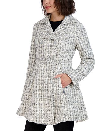 Laundry By Shelli Segal Women's Double Breasted Skirted Tweed Coat White Size Small