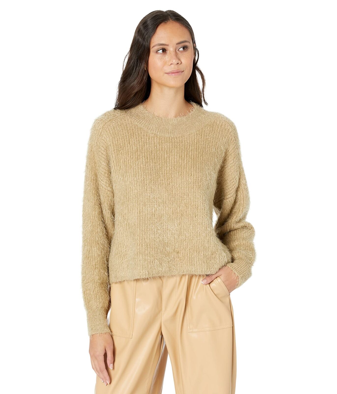 BCBGeneration Women's Fuzzy Pullover Crewneck Sweater Brown Size 12