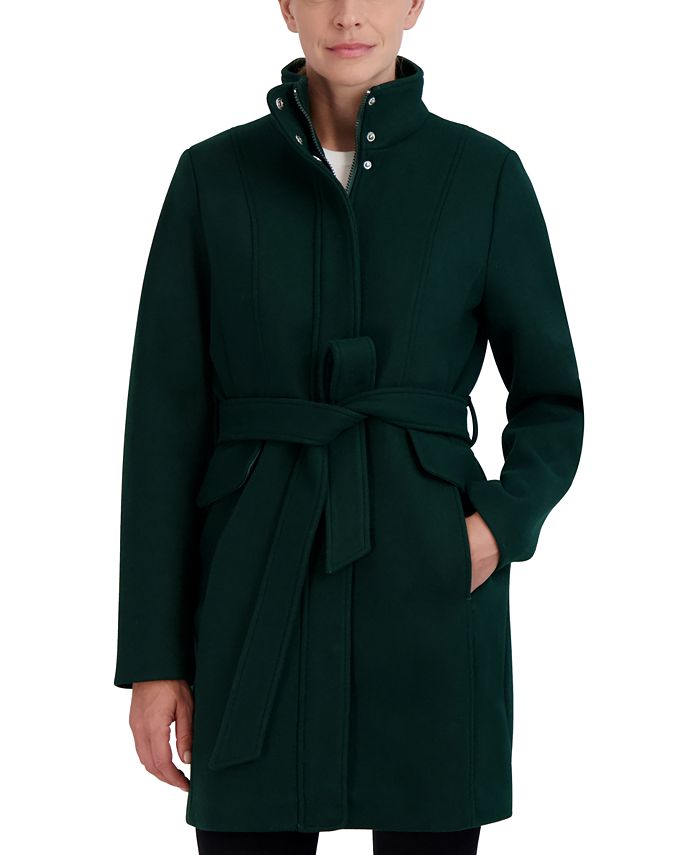 Laundry By Shelli Segal Women's Single Breasted Belted Walker Coat Black Size Small