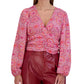 BCBGeneration Women's Cropped Floral Shirred Top Pink Size Medium