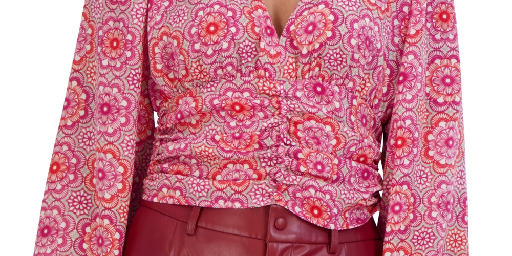 BCBGeneration Women's Cropped Floral Shirred Top Pink Size Medium