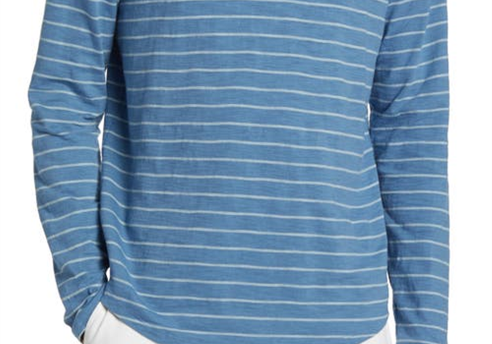 Vince Stripe Cotton Hoodie In Blue Ocean/Glacier Size X-Large