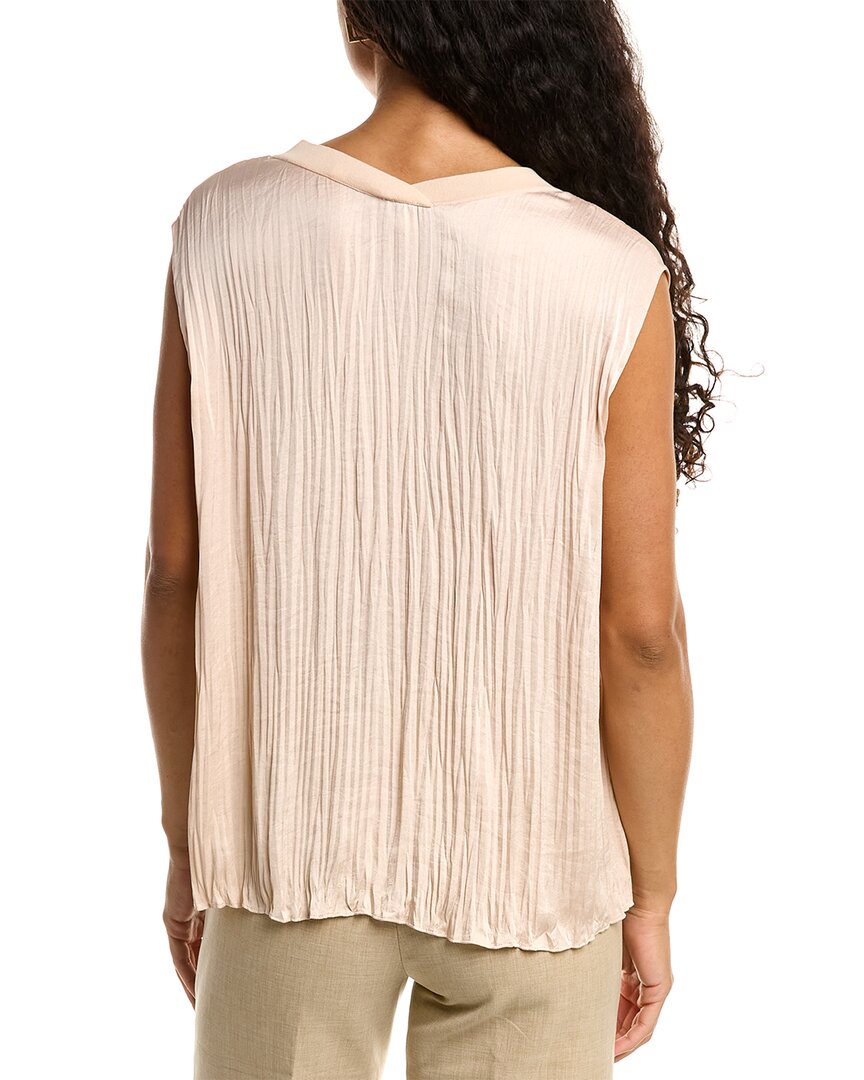 Vince Crushed Sleeveless Double V-Neck Blouse in French Rose