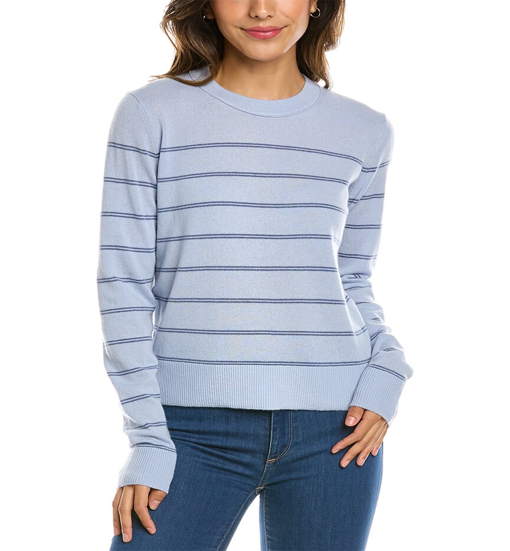 Vince Striped Wool & Cashmere-Blend Pullover Blue Size L