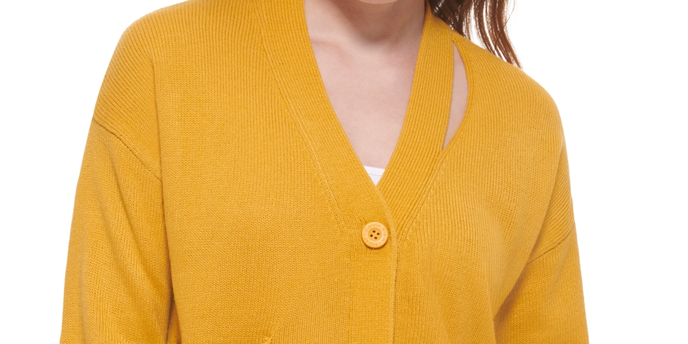 Calvin Klein Women's Cutout V Neck Cardigan Yellow Size X-Small