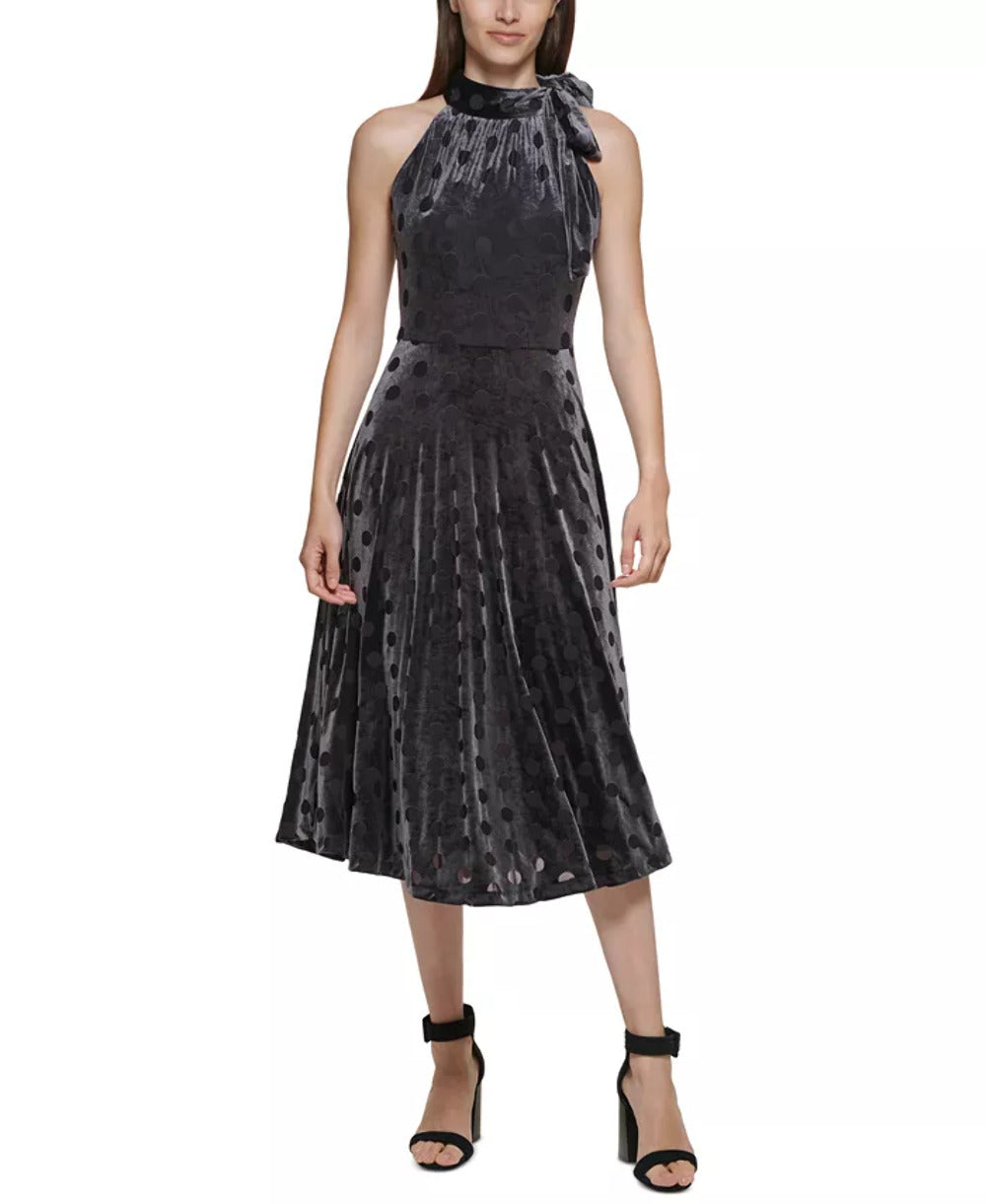 Calvin Klein Women's Velvet Midi Halter Dress Black Size 12