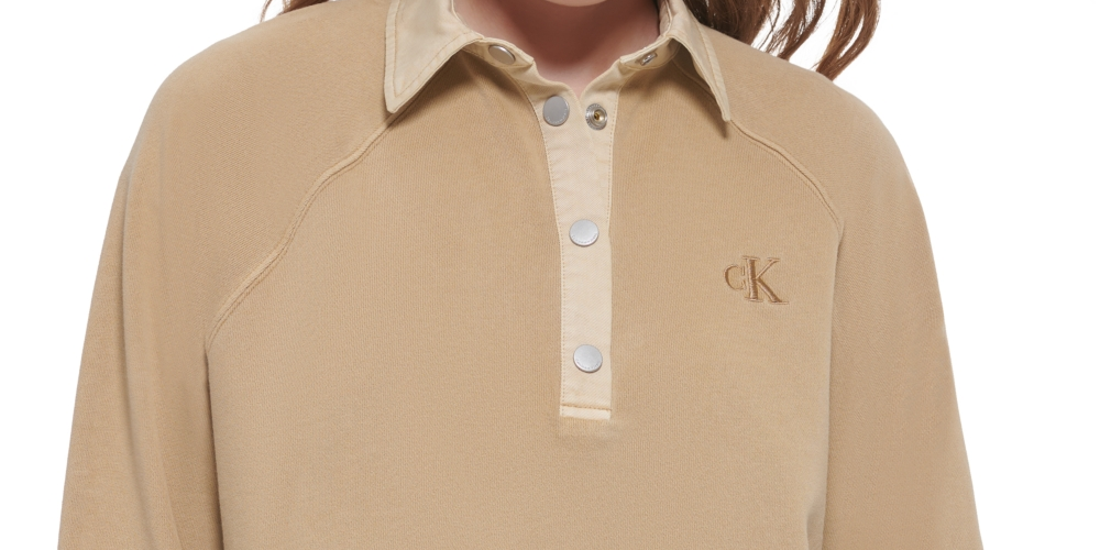 Calvin Klein Women's Cotton Polo Sweatshirt Brown Size X-Large