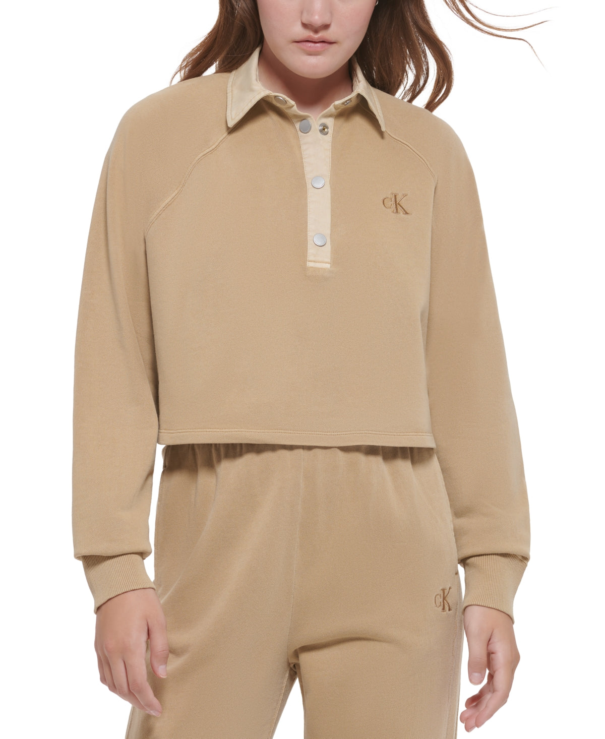 Calvin Klein Women's Cotton Polo Sweatshirt Brown Size Small