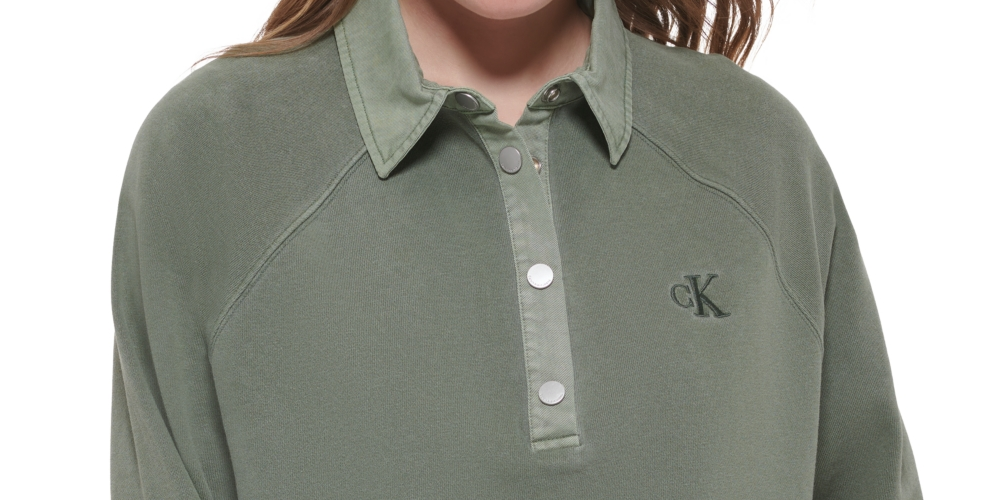 Calvin Klein Women's Cotton Polo Sweatshirt Green Size X-Large