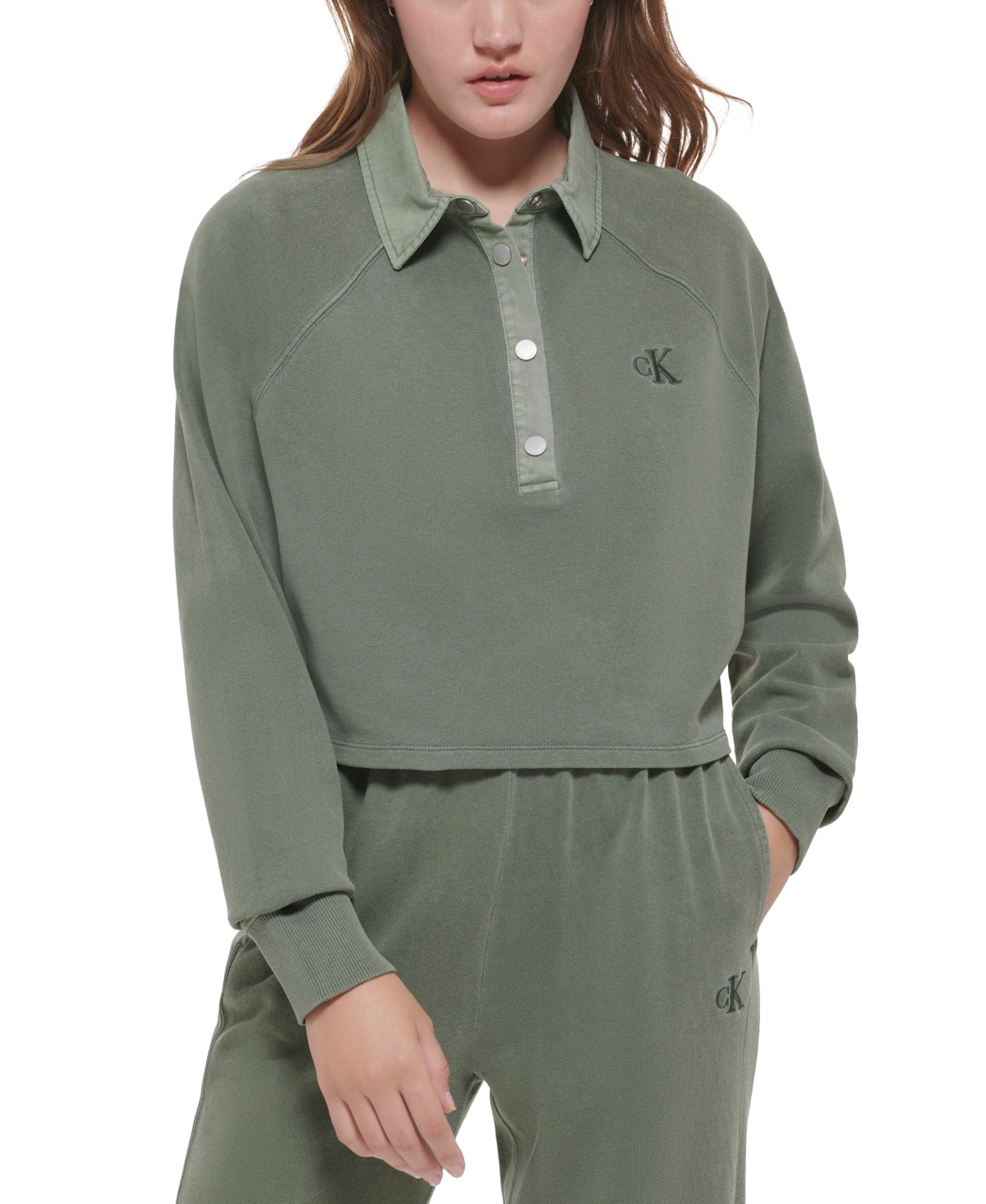 Calvin Klein Women's Cotton Polo Sweatshirt Green Size Medium