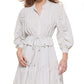 Calvin Klein Women's Tie Waist Ruched Sleeve Shirtdress White Size X-Large