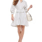 Calvin Klein Women's Tie Waist Ruched Sleeve Shirtdress White Size X-Large