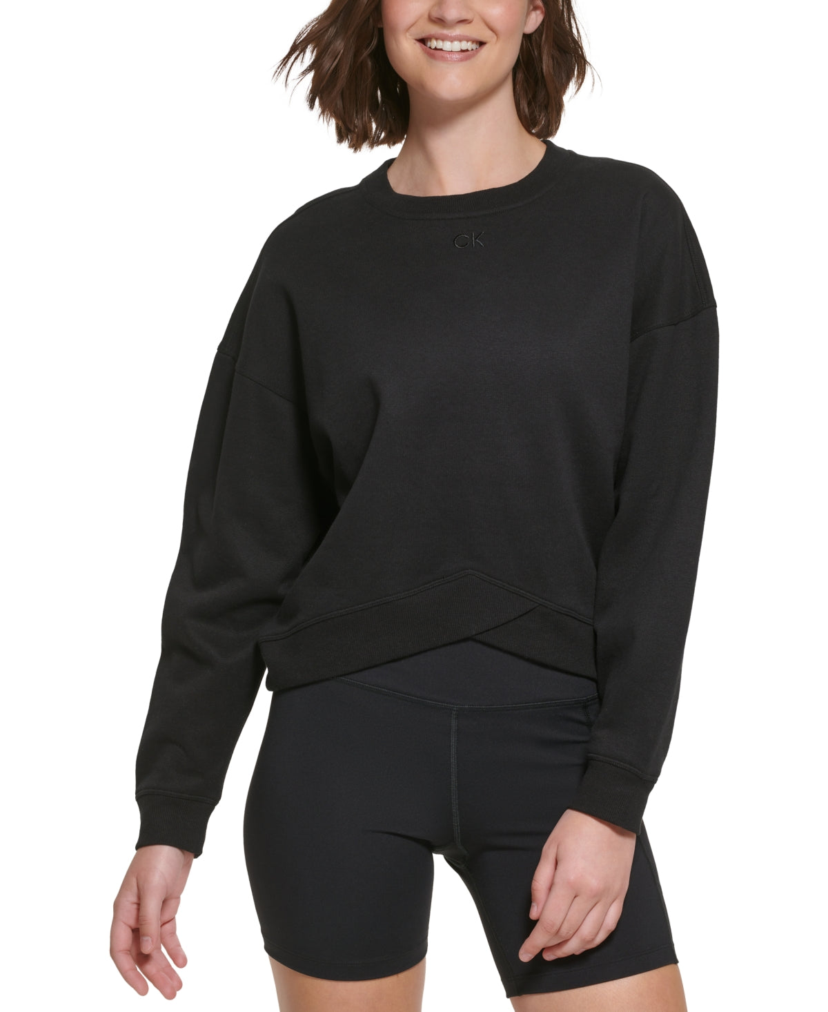 Calvin Klein Women's Crossover Hem Pullover Black Size X-Small