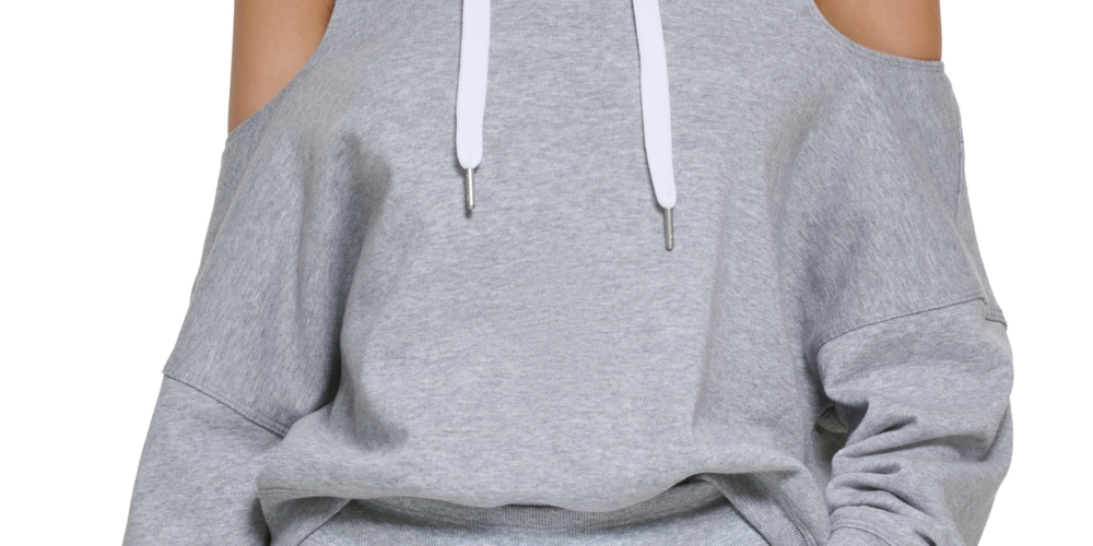 Calvin Klein Performance Women's Open-Back Cold-Shoulder Hoodie Silver Size XL