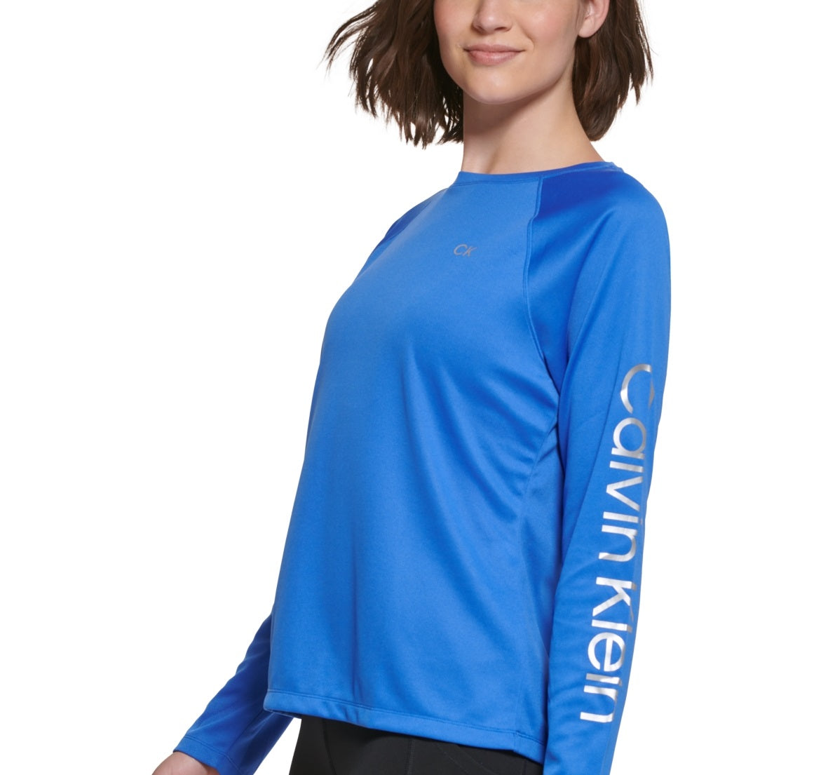 Calvin Klein Women's Raglan Sleeve Logo Top Blue Size Medium