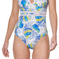 Tommy Hilfiger Women's Printed Mesh Inset Plunge One Piece Swimsuit White