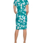 Calvin Klein Women's Printed Tulip Sleeve Sheath Dress Green Size 10Petite