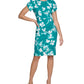Calvin Klein Women's Printed Tulip Sleeve Sheath Dress Green Size 10Petite