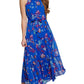 Calvin Klein Women's Floral Print Belted Tiered Halter Maxi Dress Blue Size 12 Petite