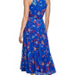 Calvin Klein Women's Floral Print Belted Tiered Halter Maxi Dress Blue Size 12 Petite