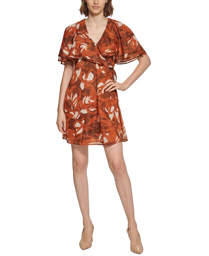 calvin-klein-womens-chiffon-capelet-dress-brown-size-14