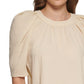 Calvin Klein Women's Textured Puff Shoulder Blouse Brown Size Small