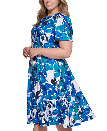 Calvin Klein Women's Floral Print Dress Blue Size 18W