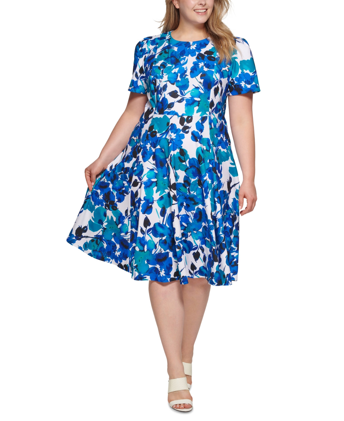 Calvin Klein Women's Floral Print Dress Blue Size 18W