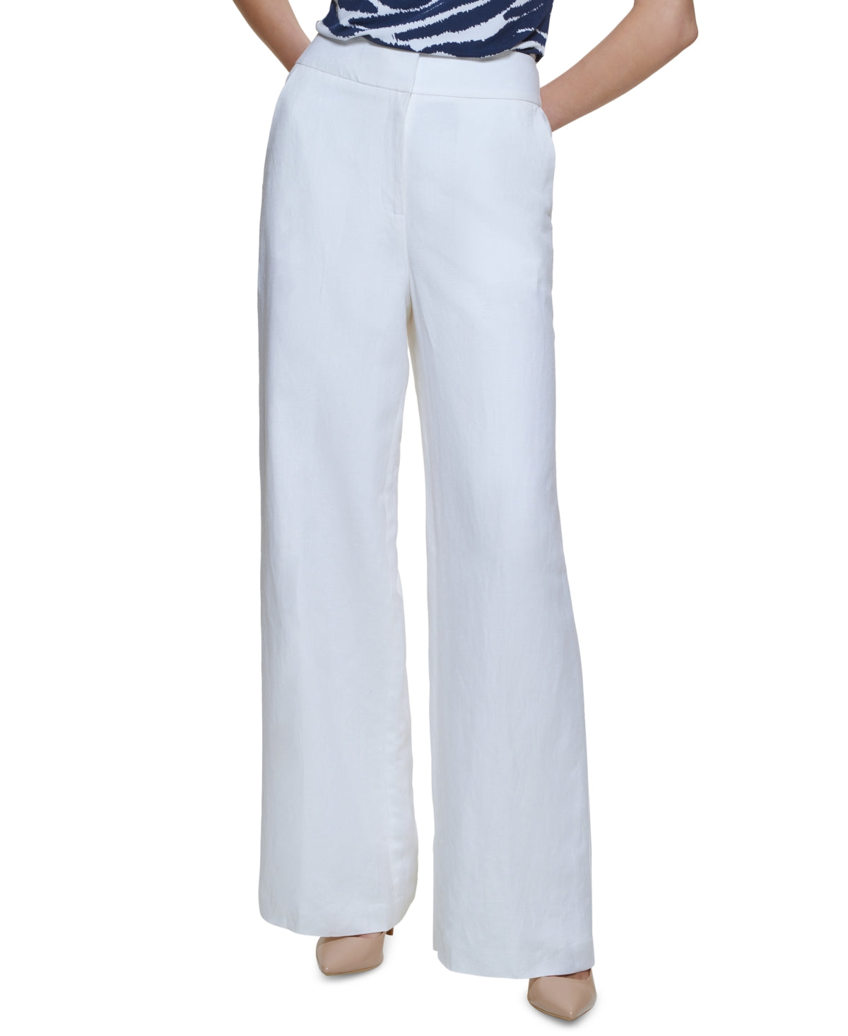 Calvin Klein Women's High Rise Wide Leg Pants White Size 12Petite