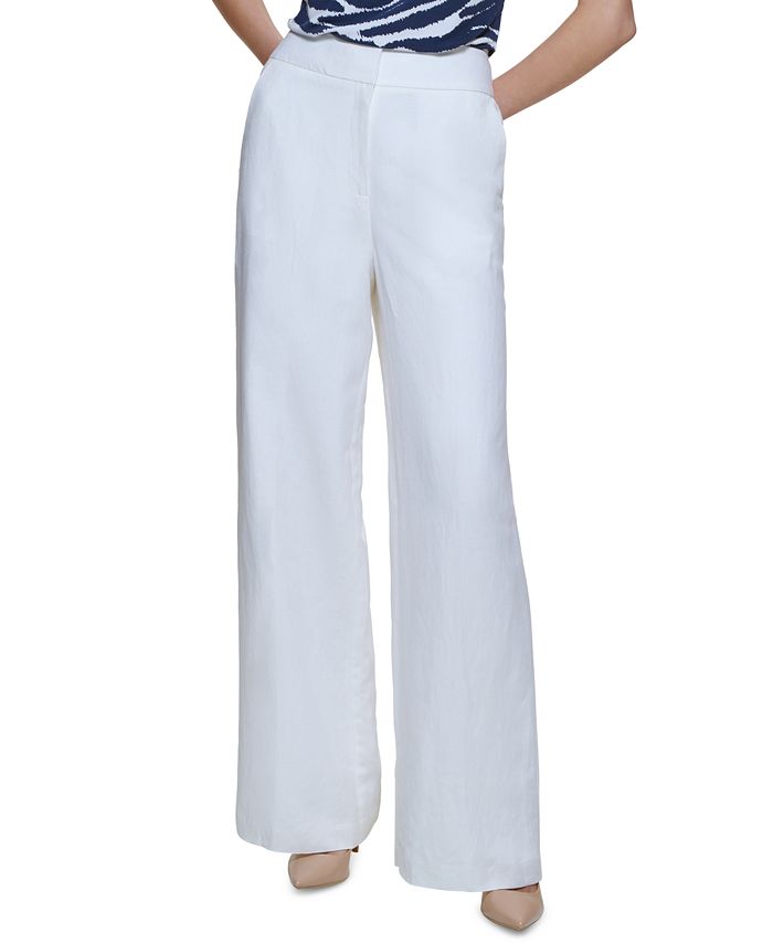 Calvin Klein Women's High Rise Wide Leg Pants White Size 8 Petite