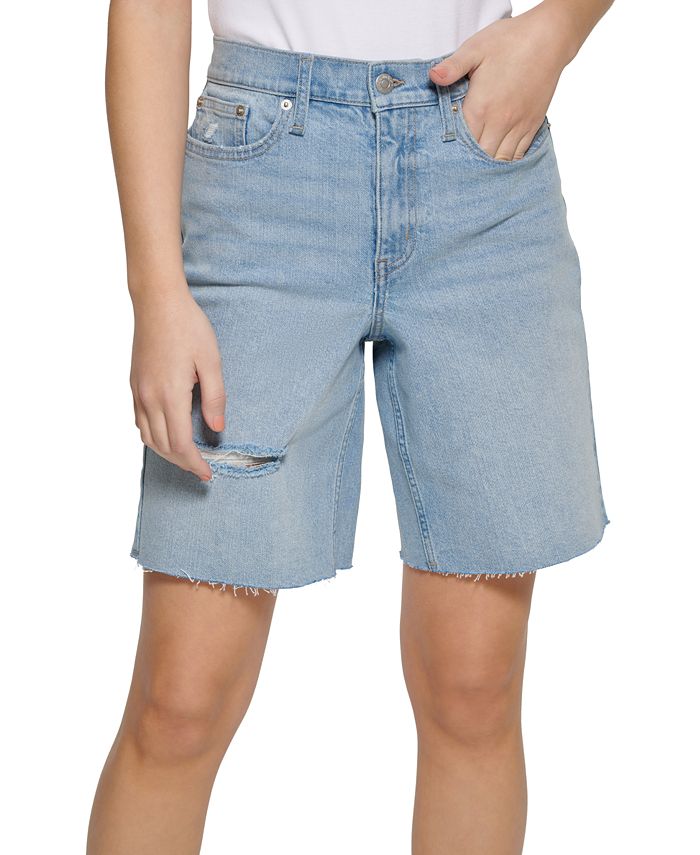 Calvin Klein Women's High Rise Fit Jean Shorts Blue Size Petite