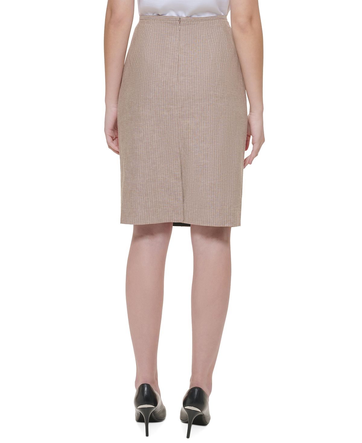 Calvin Klein Women's Pinstriped Pencil Skirt Brown Size 4Petite