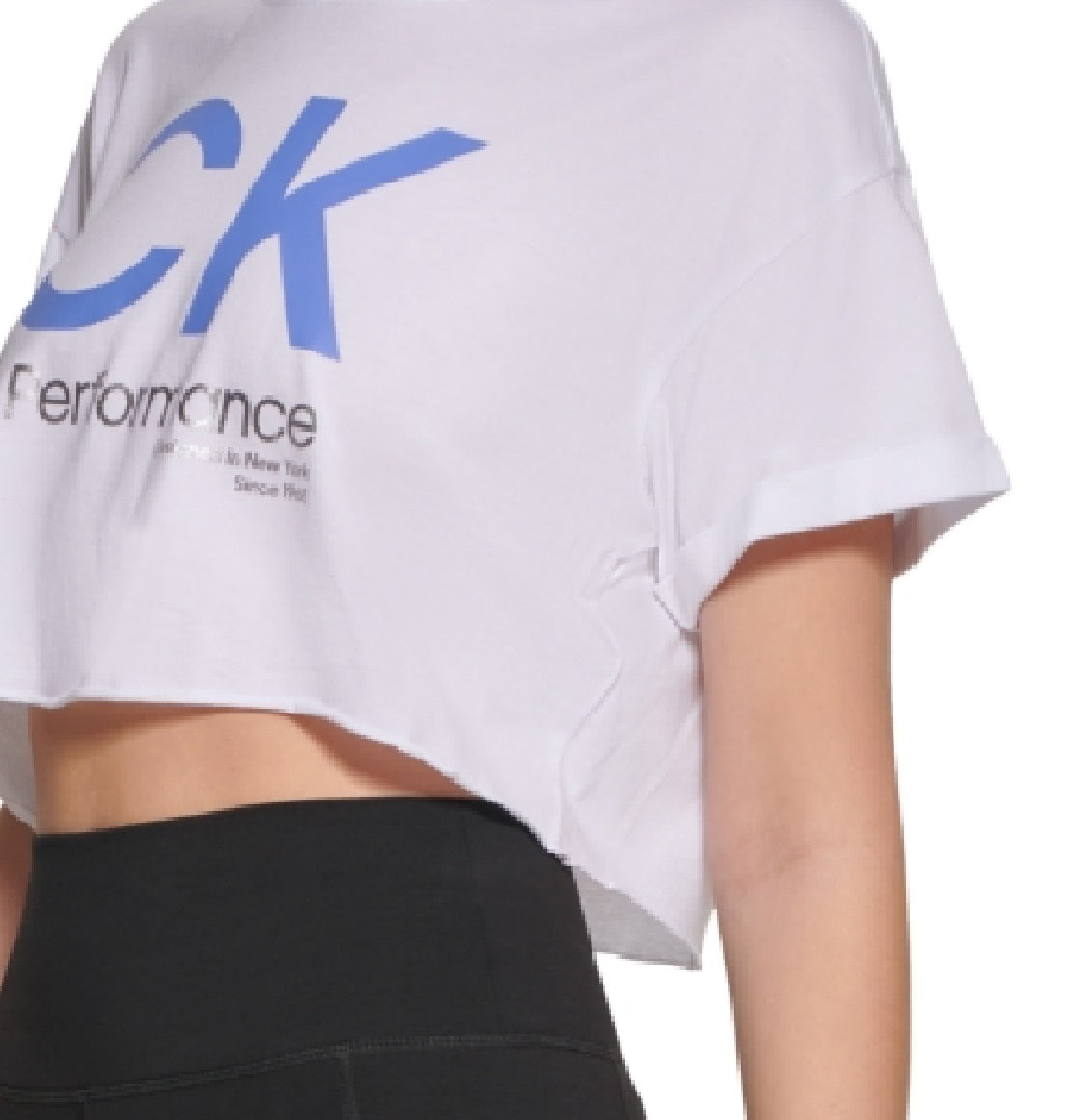 केल्विन क्लेन महिलाओं की क्रॉप्ड लोगो टी-शर्ट, सफ़ेद, छोटा आकार