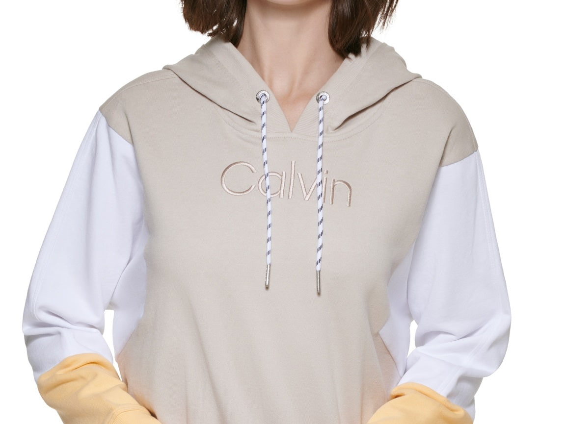 Calvin Klein Women's Colorblocked Hoodie Brown Size X-Small