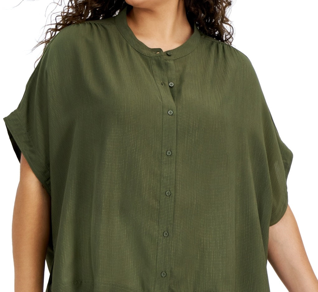 Calvin Klein Women's Button Down Top Green