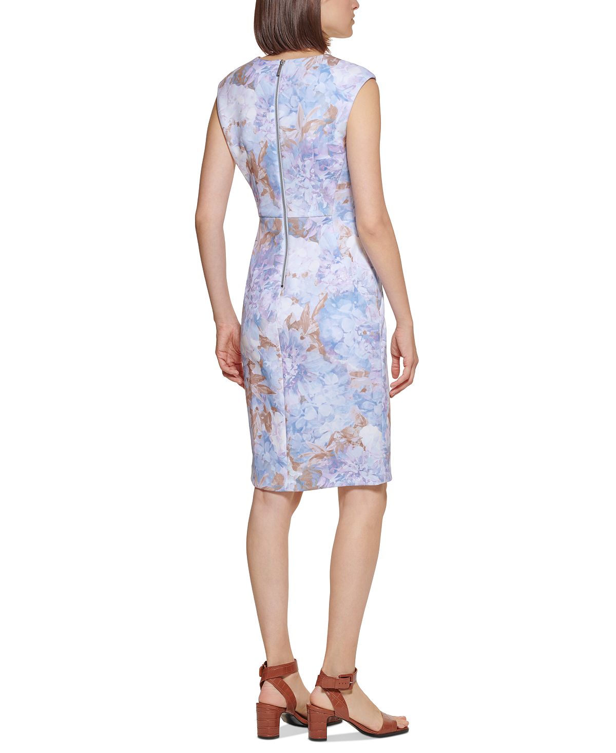 Calvin Klein Women's Floral V Neck Sheath Dress Blue Size 16