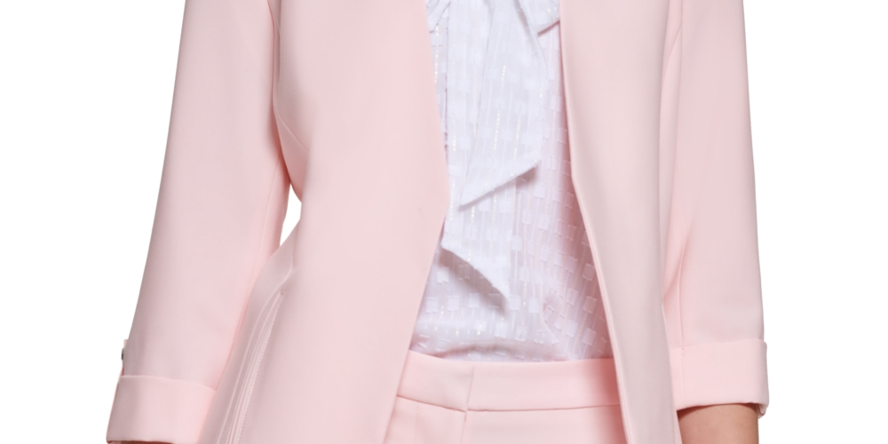 Calvin Klein Women's 3/4-Sleeve Open Front Blazer Pink Size 2Petite
