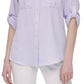 Calvin Klein Women's Textured Roll Tab Blouse Brown Size Small