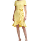 Calvin Klein Women's Ruffle Hem Scuba Crepe Dress Yellow Size 12Petite