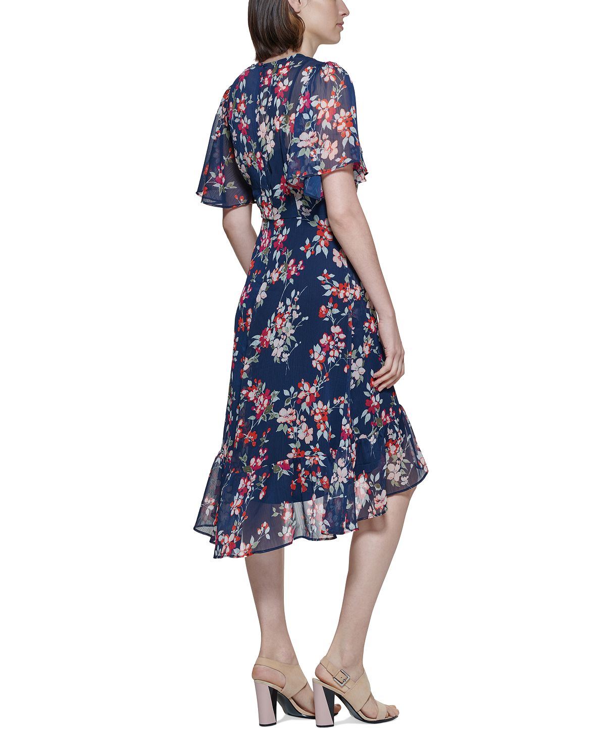 Calvin Klein Women's Surplice High Low Dress Blue Size 8Petite