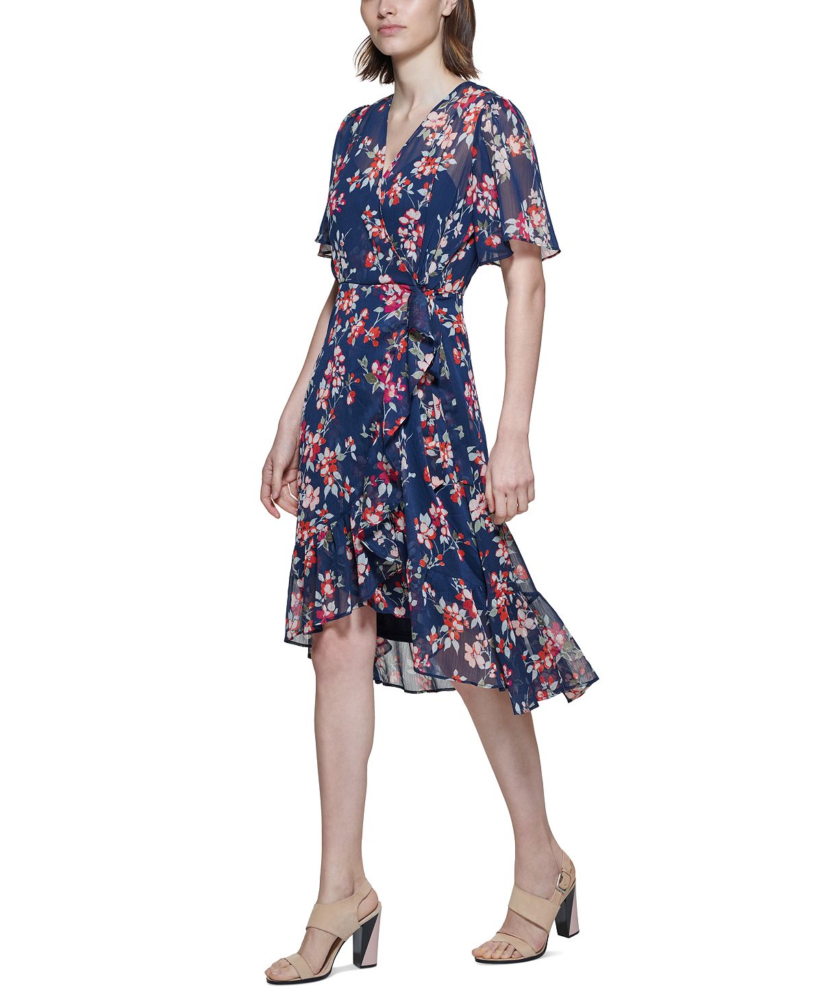 Calvin Klein Women's Surplice High Low Dress Blue Size 8Petite