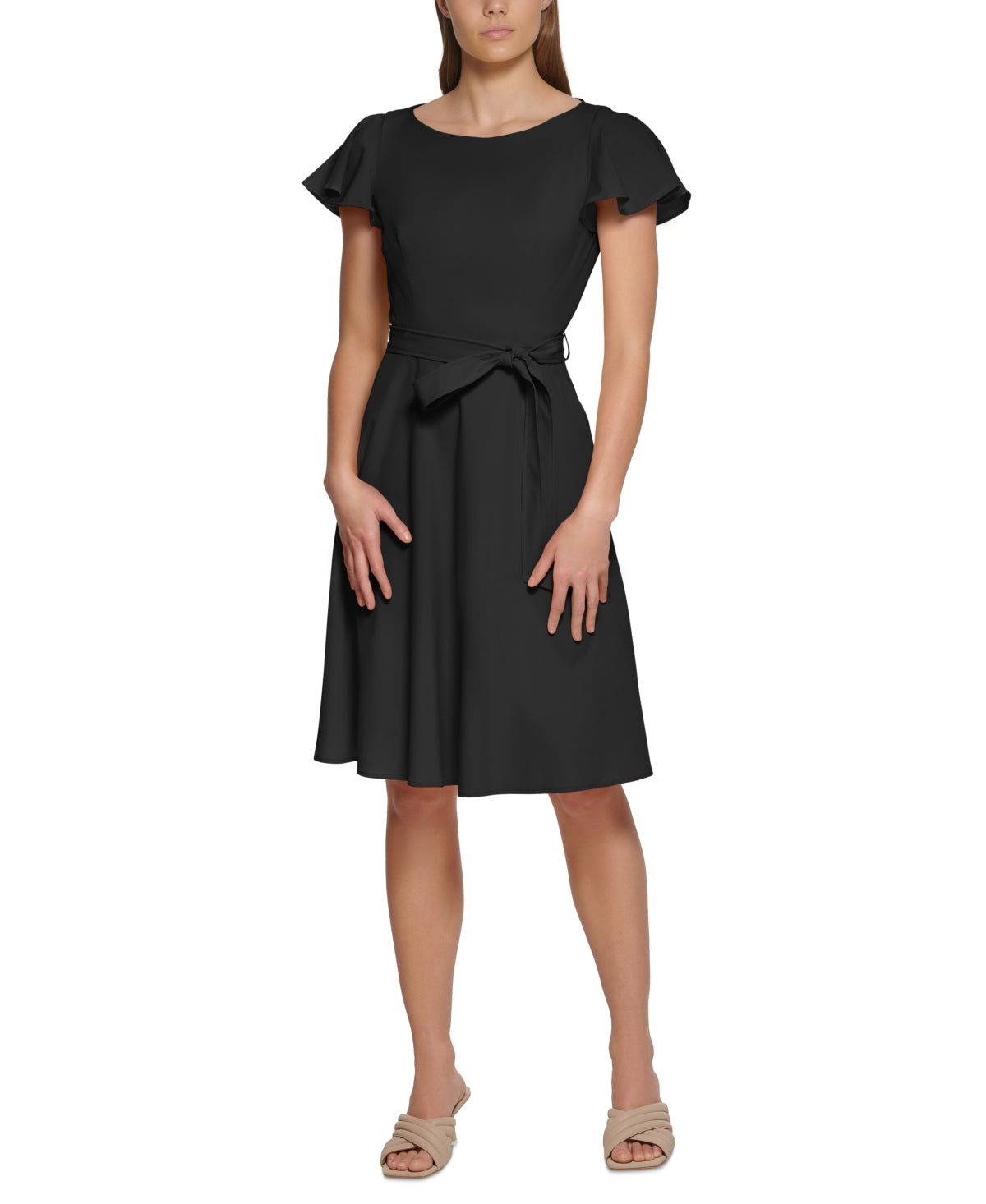 Calvin Klein Women's Flutter Sleeve Fit & Flare Dress Black Size 4