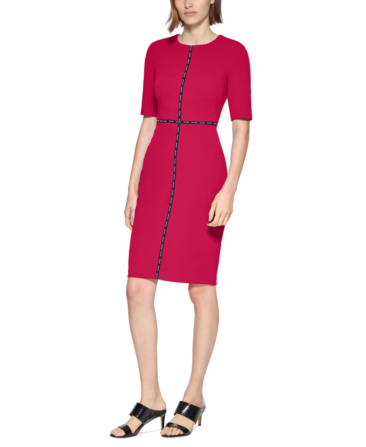 Calvin Klein Women's Logo Taped Sheath Dress Pink Size 4