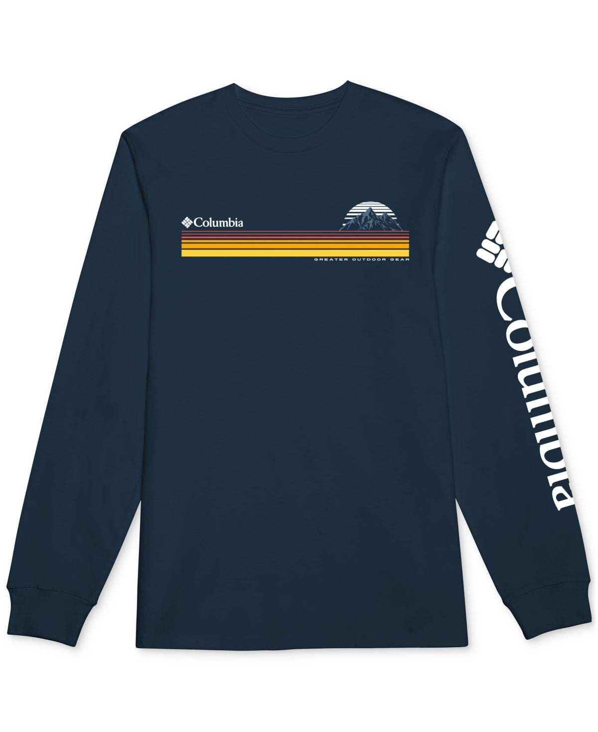 Columbia Men's Classic Fit Stripe Logo Graphic Long Sleeve T-Shirt Blue Size Small