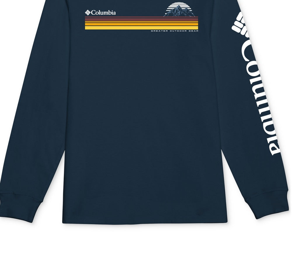 Columbia Men's Classic Fit Stripe Logo Graphic Long Sleeve T-Shirt Blue Size Small
