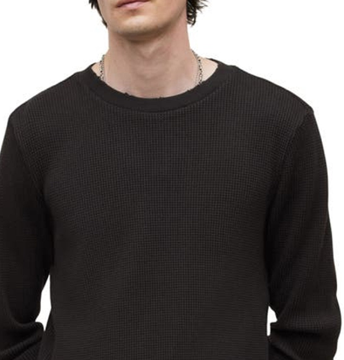 John Varvatos Men's Waffle Knit Cotton Long Sleeve Top Black Size Medium