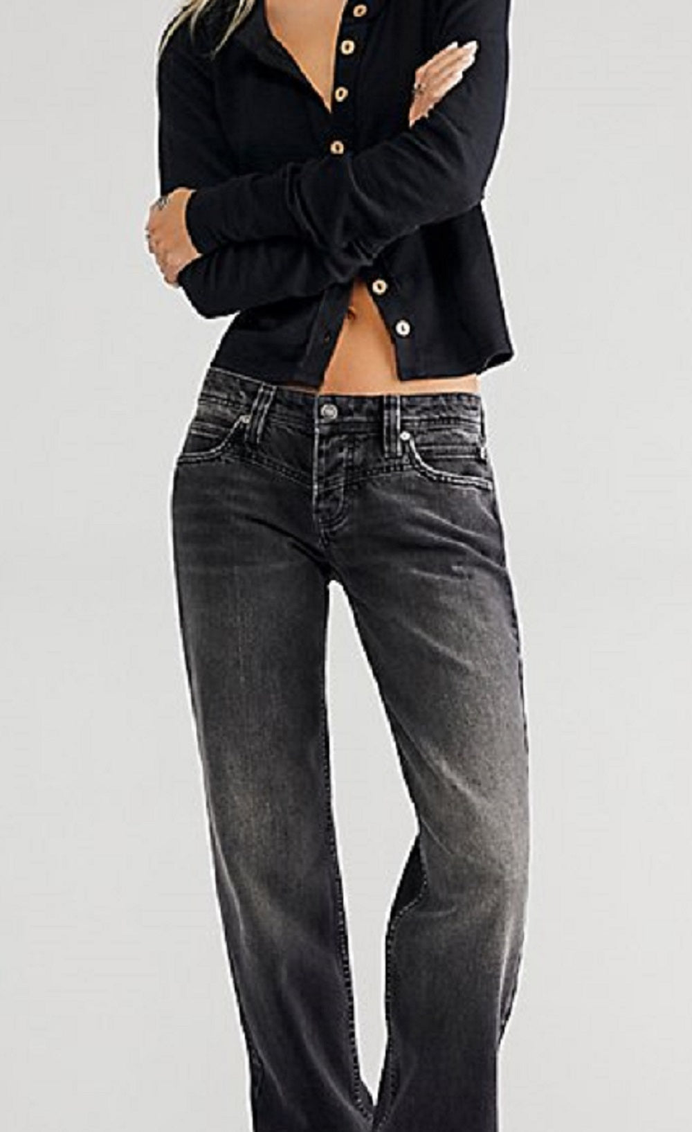 Free People Women's Shelby Boyfriend Jeans Black Size 25